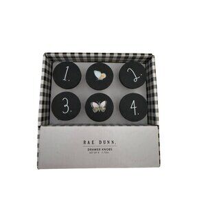 RAE DUNN Black Number Set of 6 Drawer Knobs NEW NIB